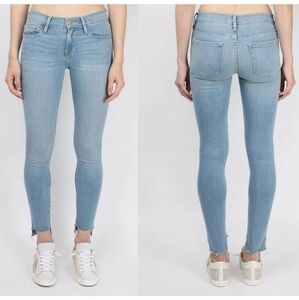 FRAME DENIM LE SKINNY DE JEANNE TWO STEPS FRAYED HEM ANTIBES JEAN, SIZE 24